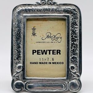 Ann Kary Pewter Picture Frame Hand-Made In Mexico 11" x 7.5" Easel Wood Back